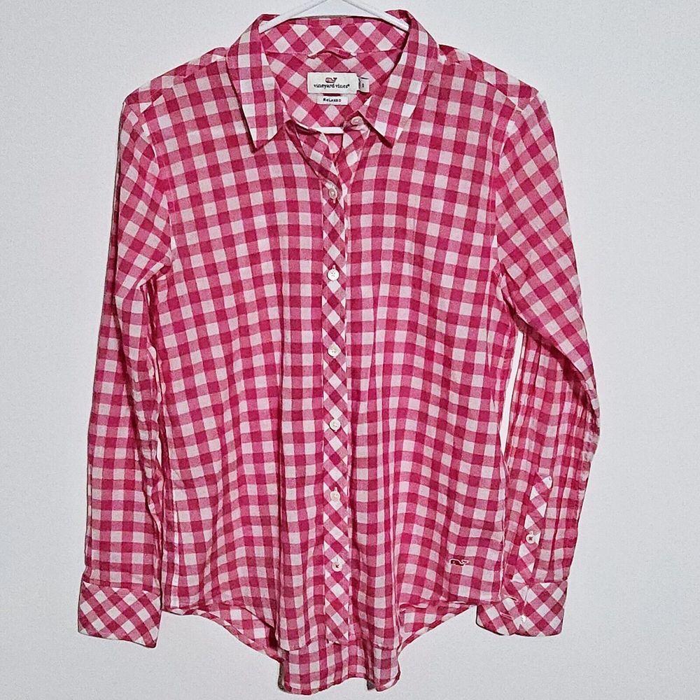 Vineyard Vines Blyden Pink Gingham Relaxed‎ Button Down Shirt Women's Size 0